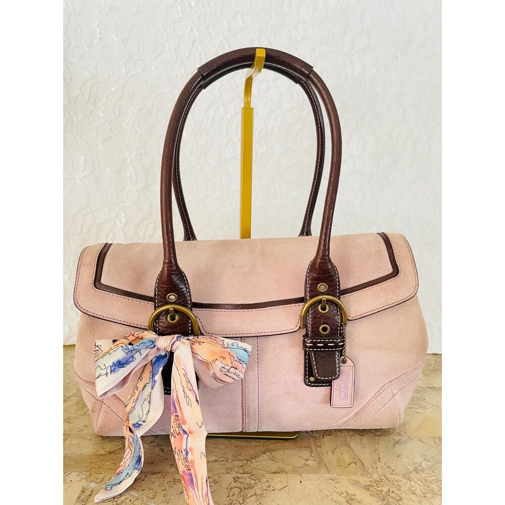 Coach Light Lilac and Brown Maroonish Leather-Trim Shoulder Bag